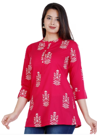 Floral Printed Mandarin Collar Cotton Top price in bangladesh