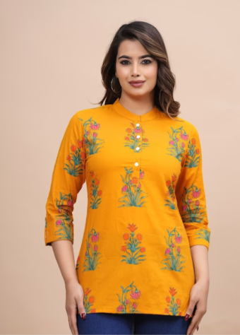 Floral Print Three-Quarter Sleeves Cotton Top price in bangladesh