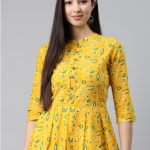 Yellow & Green Floral Printed  Kurta price in bangladesh