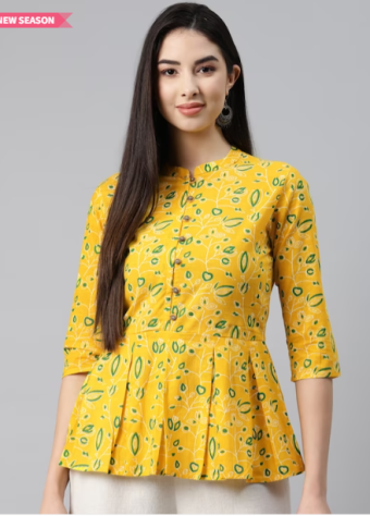 Yellow & Green Floral Printed  Kurta price in bangladesh