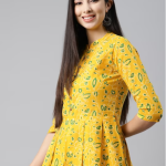 Yellow & Green Floral Printed  Kurta price in bangladesh