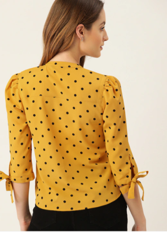 Yellow & Black Print Shirt Style Top  price in bangladesh