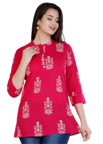 Floral Printed Mandarin Collar Cotton Top  price in bangladesh