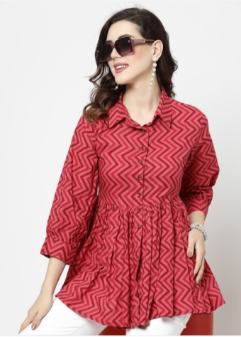 Geometric Printed Shirt Style Top  price in bangladesh