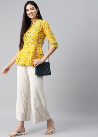 Yellow & Green Floral Printed  Kurta  price in bangladesh