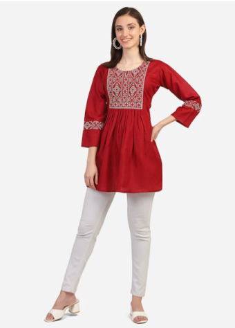 Maroon Embroidered Kurta  price in bangladesh