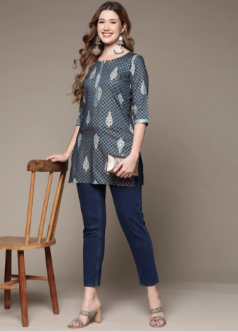 Navy Blue Printed Kurta  price in bangladesh