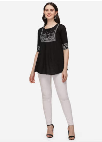 Black & White Embroidered Kurta  price in bangladesh