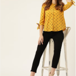 Yellow & Black Print Shirt Style Top price in bangladesh