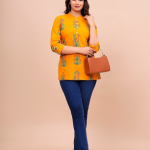 Floral Print Three-Quarter Sleeves Cotton Top price in bangladesh