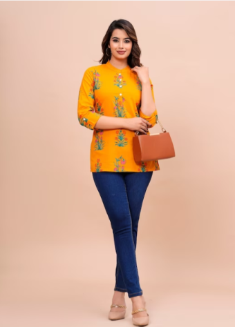 Floral Print Three-Quarter Sleeves Cotton Top  price in bangladesh