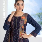 Dark Blue Printed and Embroidered Cotton Salwar Kameez price in bangladesh