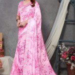 Printed Chiffon Saree In Pink price in bangladesh