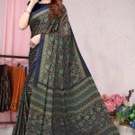 Printed Chiffon Saree In Navy Blue price in bangladesh