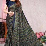 Printed Chiffon Saree In Navy Blue price in bangladesh