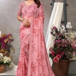 Printed Chiffon Saree In Peach price in bangladesh