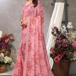 Printed Chiffon Saree In Peach price in bangladesh