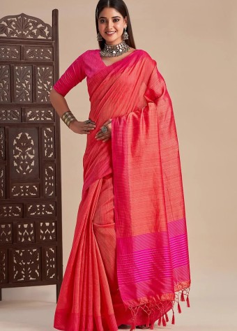 Cotton Saree In Coral Pink price in bangladesh