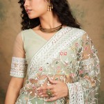 Embroidered Net Saree In Light Green price in bangladesh