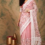 Embroidered Net Saree In Pink price in bangladesh