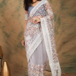 Embroidered Net Saree In Gray price in bangladesh