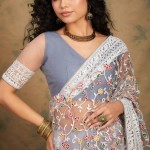 Embroidered Net Saree In Gray price in bangladesh