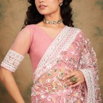 Embroidered Net Saree In Pink price in bangladesh