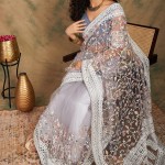 Embroidered Net Saree In Gray price in bangladesh