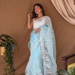 Pure Soft Organza Net Saree In Light Sky Blue price in bangladesh