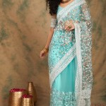 Embroidered Net Saree In Sky Blue price in bangladesh