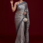 Off White Zari Work  Sequins Georgette Designer Saree price in bangladesh