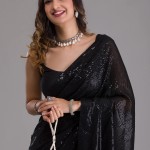 Black Sequins Georgette Designer Saree price in bangladesh