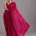 Rani Pink Sequins Georgette Designer Saree price in bangladesh