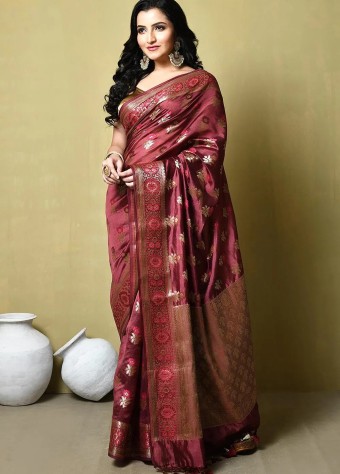 Woven Katan Silk Saree In Wine price in bangladesh