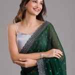 Bottle Green Stonework Georgette Designer Saree price in bangladesh