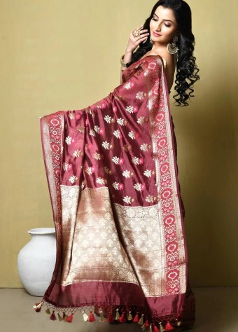 Woven Katan Silk Saree In Wine  price in bangladesh