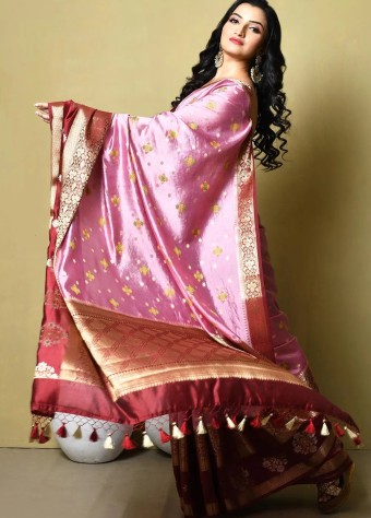 Woven Katan Silk Saree In Pink  price in bangladesh