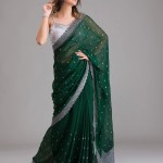 Bottle Green Stonework Georgette Designer Saree price in bangladesh