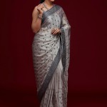 Off White Zari Work  Sequins Georgette Designer Saree price in bangladesh