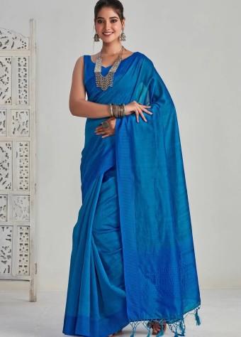 Cotton Saree In Blue price in bangladesh