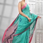 Handloom Cotton Jamdani Saree In Light Teal Blue price in bangladesh