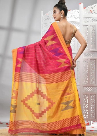 Handloom Cotton Jamdani Saree In Red  price in bangladesh