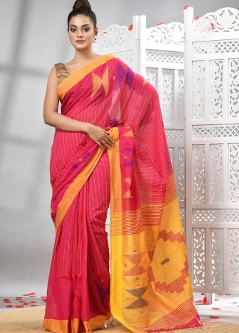 Handloom Cotton Jamdani Saree In Red price in bangladesh