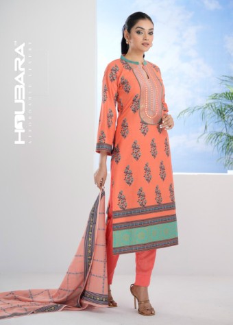 Orangey Red Printed and Embroidered Cotton Salwar Kameez price in bangladesh