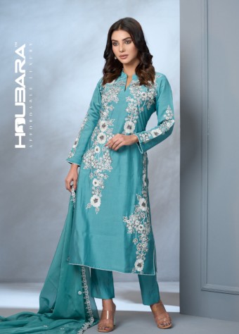 Organza Silk Embroidered Moonstone Blue Salwar Kameez price in bangladesh