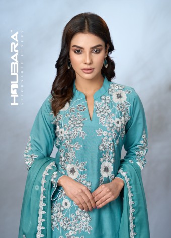 Organza Silk Embroidered Moonstone Blue Salwar Kameez  price in bangladesh