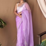 Pure Soft Organza Net Saree In purple price in bangladesh