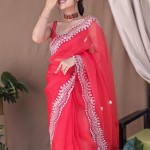 Pure Soft Organza Net Saree In Red price in bangladesh